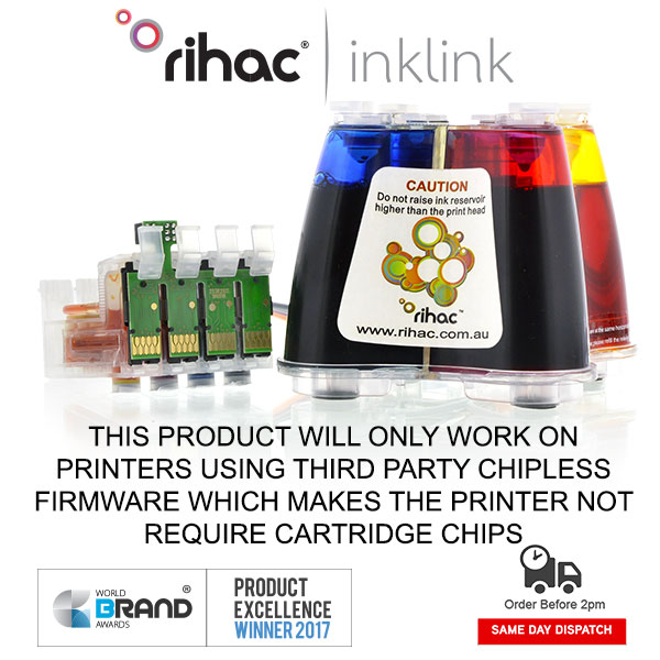 Rihac Inklink Continuous Ink Supply System for Epson Workforce WF-3720 WF-3725 702 702XL ink cartridges